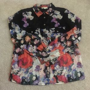 Covet Sheer Floral Button Down Blouse